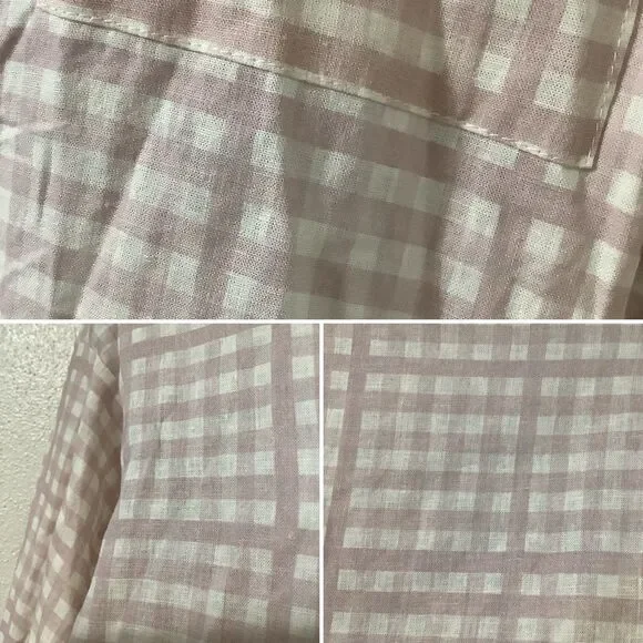 Aura Pink Gingham Preppy Linen Blend Preppycore Clean Girl Button Down Shirt XS - Picture 11 of 11